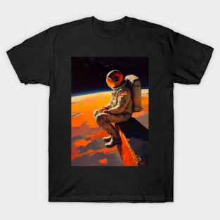 Spaceman - sitting on a rock looking out over a planet below T-Shirt